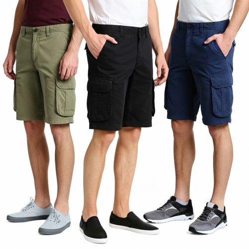 Kit 3 Bermudas Cargo Masculinas Sarja Brim Lisa Premium